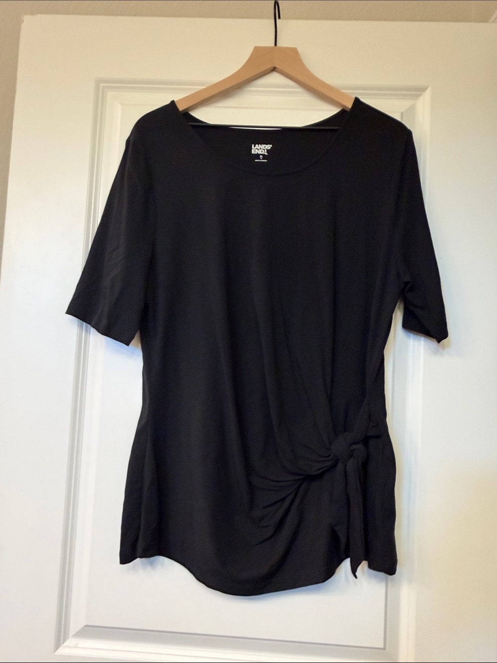 Lands' End Black Side-Tie Short Sleeve Top